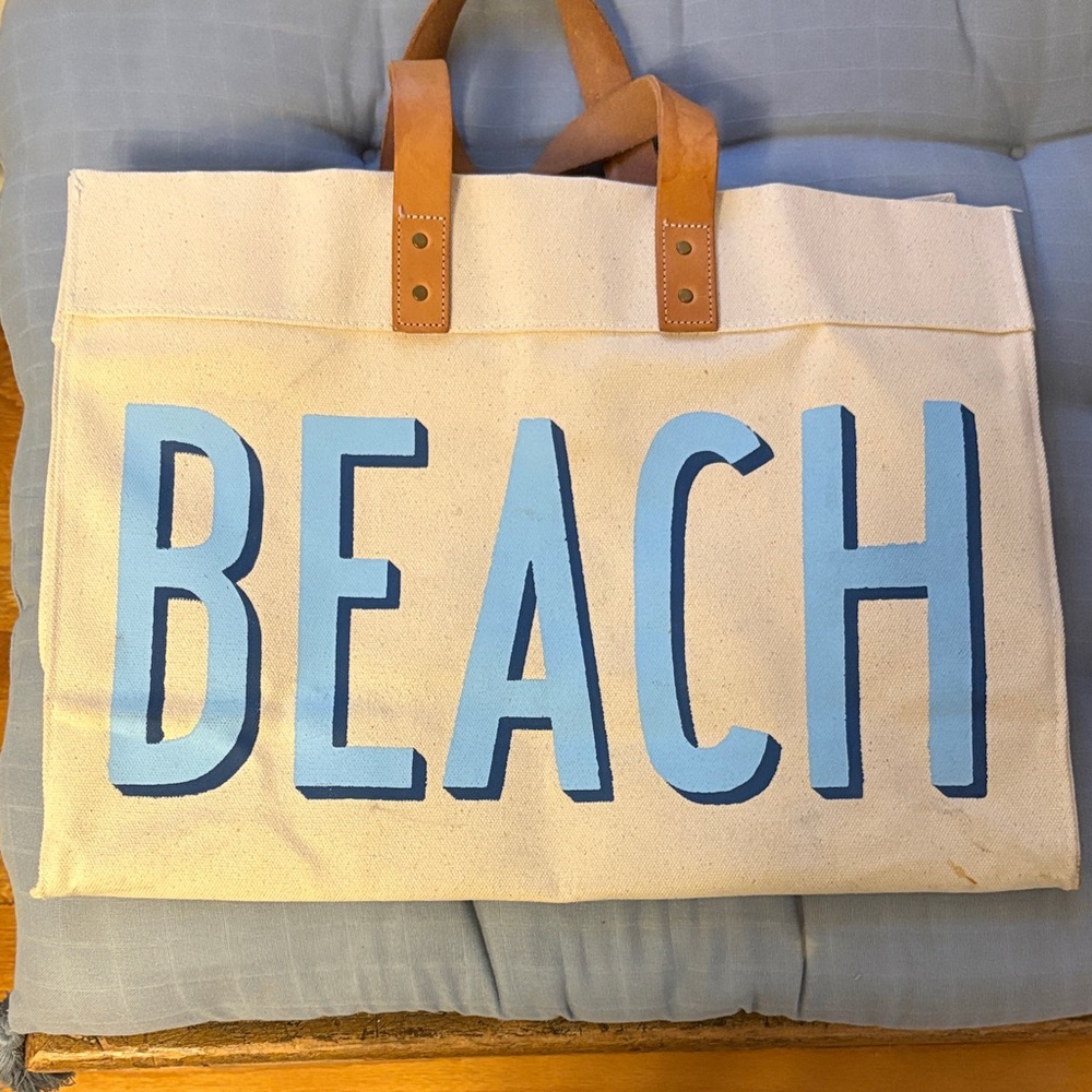 Pencil + Paper Co Canvas 'BEACH' Tote Bag with Leather Handles